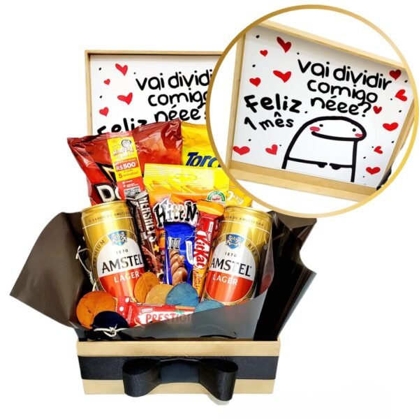 cesta de presente com cerveja e petiscos ideal para presentear o namorado ou aquela pessoa especial